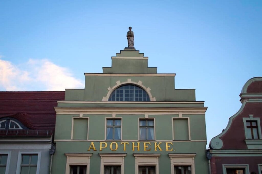 Beautiful Baroque facade on the Pharmacy museum in Cottbus