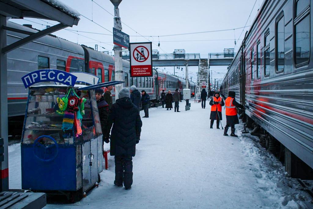 Life on the platform during a stop with the Trans-Siberian railway